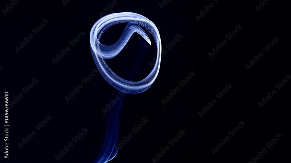 Poster abstract glowing light trails in blue, creating curves and circle shapes on a dark background for ar