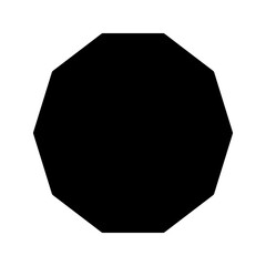 Solid black decagon glyph. Ideal for math, architecture, or pattern design.