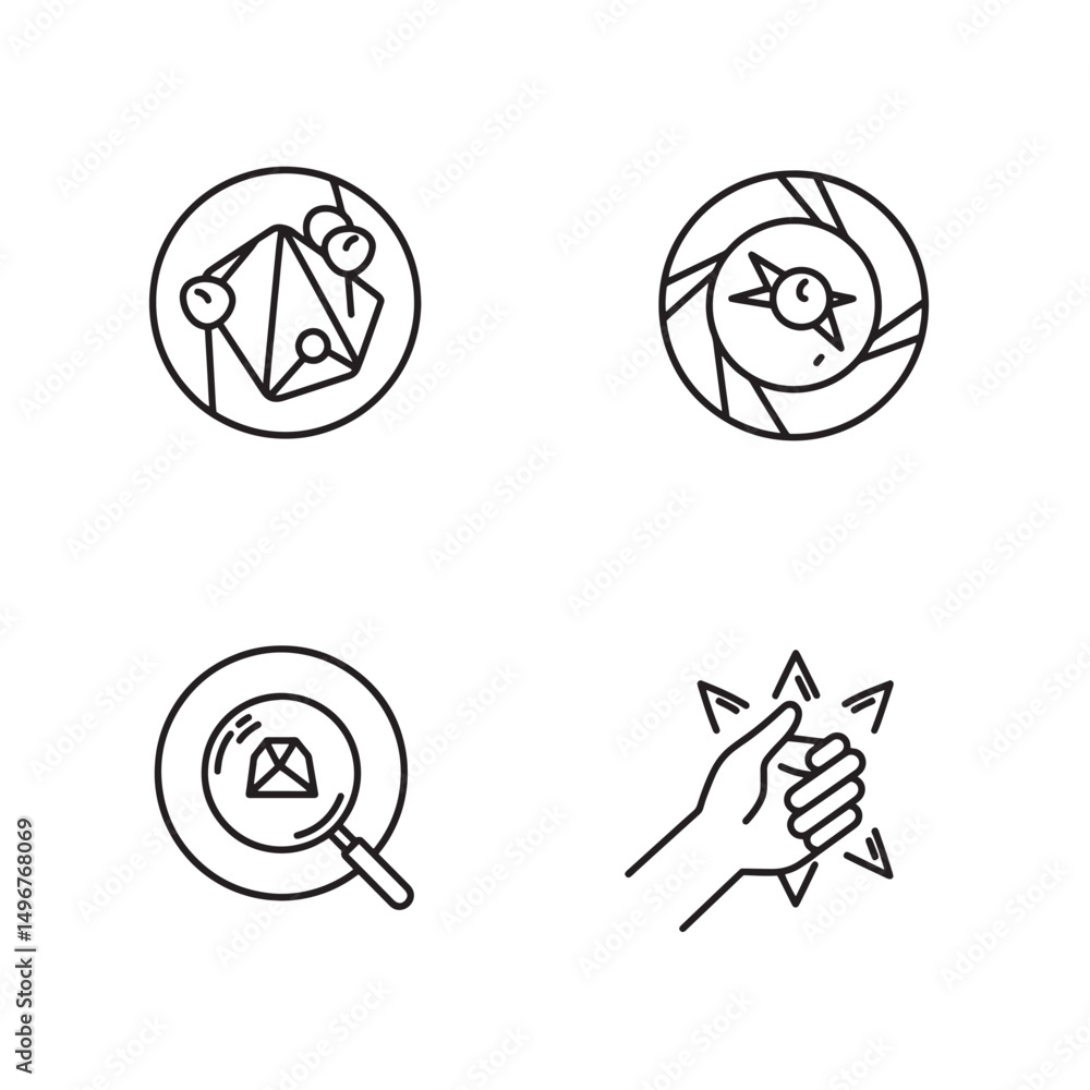 Aufkleber minimalist icon set representing concepts of exploration analysis and power in a modern style