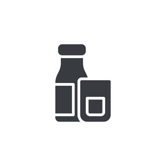 Bottle and glass of milk vector icon