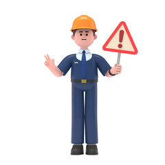 Attention Required: A vigilant engineer in a hard hat holds a warning sign, embodying vigilance and a proactive approach to safety.