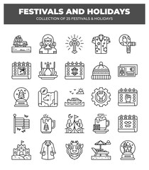 Fototapeta premium Collection of 25 Unique Festival and Holiday Icons