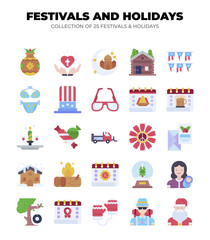 Festivals and Holidays. Collection of 25 Unique Icons