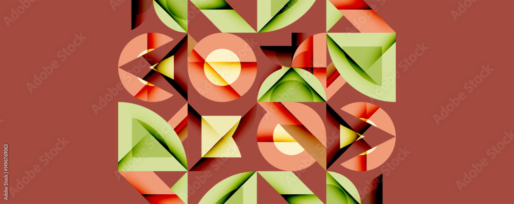 Aufkleber abstract geometric shapes overlap, creating vibrant patterns. warm tones dominate composition, offer