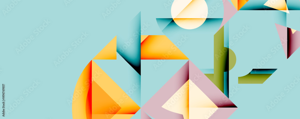 Aufkleber Abstract geometric composition. Shapes overlap, creating dynamic visual interest. Soft colors dominate, with subtle gradients. Modern design.