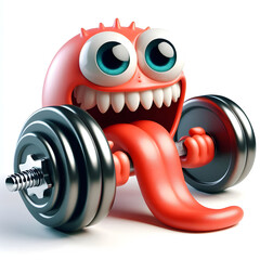 3D monster lifting dumbbells and barbells at the gym in an isolated fitness scene