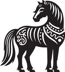 Black and White Berber Horse Vector Illustration – High-Quality Line Art Design