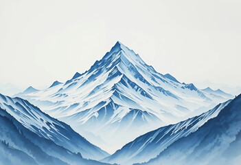 Fototapeta premium Abstract minimalist watercolor paint dark blue mountain on white background art for wall frame.