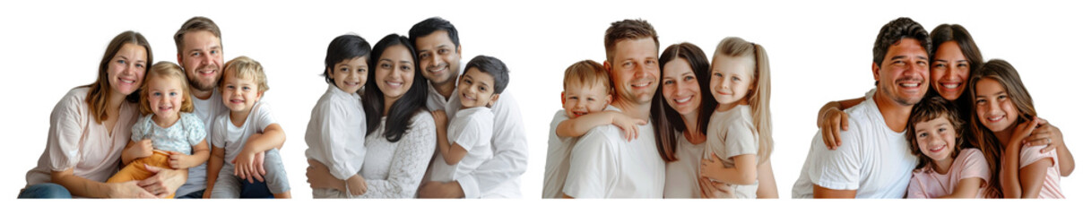 Plakat PNG Happy diverse family portraits, element set on transparent background