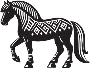 Obraz premium Black and White Berber Horse Vector Illustration – High-Quality Line Art Design