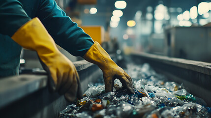 Worker Sorting Recyclable Materials in a Recycling Facility