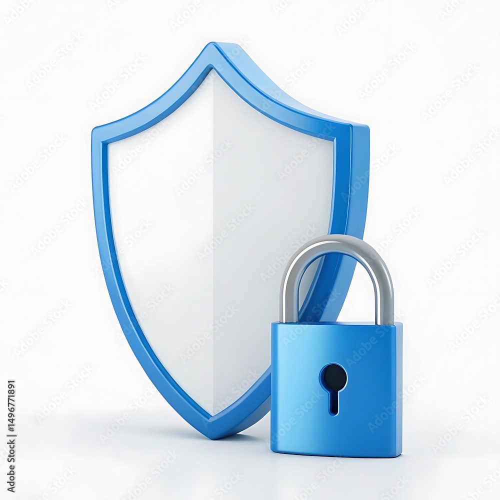 Poster digital data security concept illustrating a shield and padlock protecting sensitive information