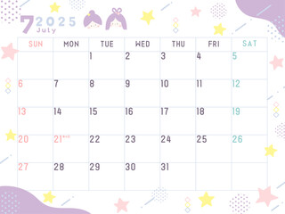 2025年7月のカレンダー　七夕