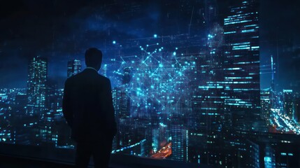 Futuristic visualization of a digital cityscape and business intelligence integration