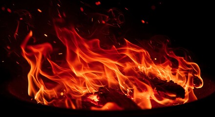 Burning Fire with Sparks on Dark Background