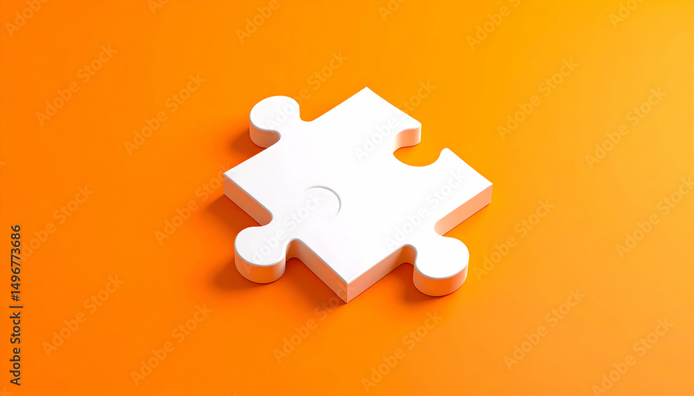 Poster white jigsaw puzzle piece on orange background a symbol of problem solving and completion