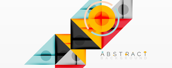 Modern abstract design. Geometric shapes overlap, creating vibrant color blocks. Clean lines, minimalist aesthetic. Background is white.