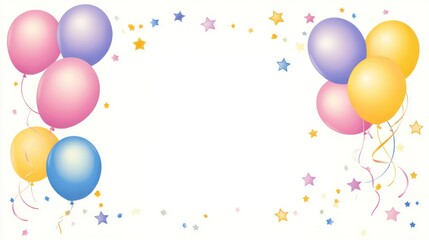 Colorful Balloons Festive Background: Celebrate with Pastel Balloons and Sparkling Stars