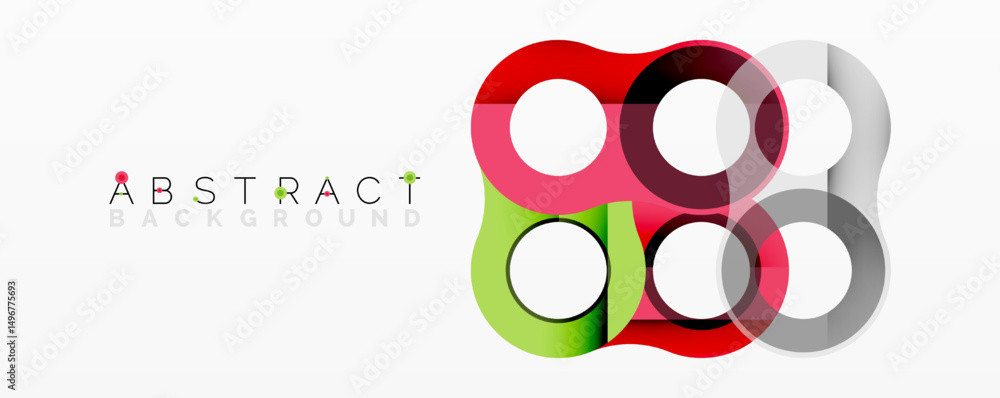 Poster Colorful overlapping circles create modern abstract design. Bright hues blend, forming dynamic visual element. Simple, clean aesthetic.