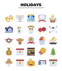 Collection of 25 Holidays. Festive Icons and Symbols