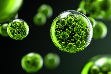 Green molecules. 3D bubbles pattern