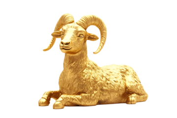 Golden ram statue isolated on a white background png ai generated