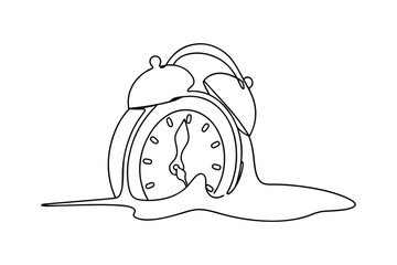 Melting Clock Continuous Line Drawing Surreal Time Concept Illustration On White