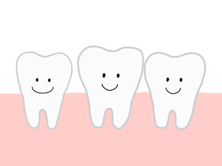 健康で元気な3本の下の歯：かわいいキャラクターのイラスト・主線あり