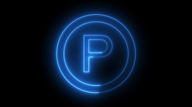 Glowing  neon parking sign animation on black background creates a modern aesthetic icon