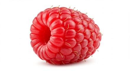 鮮やか赤色 完熟ラズベリー 背景白 高解像度写真. AI Generated