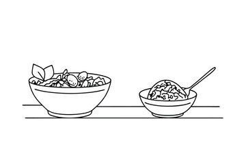 Vector Illustration Of Two Bowls Full Of Food On A Table Line Art