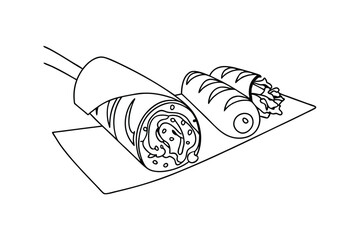 Simple Line Art Illustration Of Shawarma Kebab Wraps On A Plate