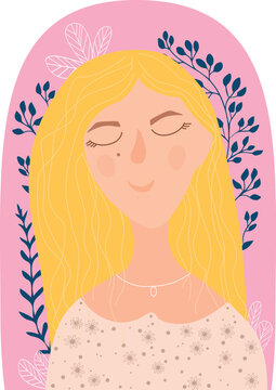 Stylized portrait of a dreamy girl with blonde hair