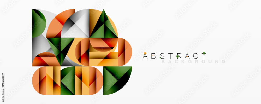 Aufkleber Geometric shapes overlap, creating vibrant color composition. Modern design elements suggest dynamic visual experience.