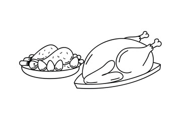 Thanksgiving Dinner Illustration With Turkey And Side Dishes In Black And White