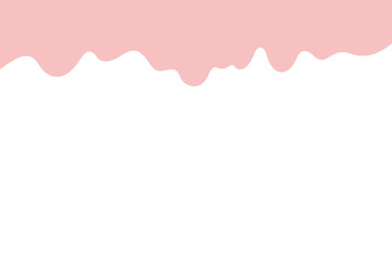 Dripping pink liquid icing, caramel, syrup on a white background, cartoon vector illustration, flat design. Decorative element for decoration, labels, covers with a place for text. Curves, drops 