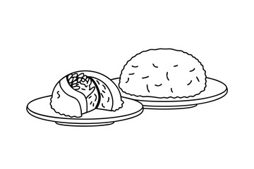 Minimalist Line Art Of Rice Ball And Onigiri Traditional Japanese Food