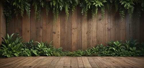 Earthy tones, lush greenery, rustic wood textures,  organic,  leaf,  foliage