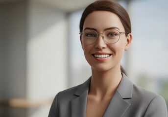 Smiling woman in business attire with eyeglasses portrait