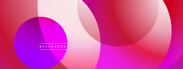 Abstract fluid shapes, vibrant pinks, purples create dynamic background. Overlapping circles suggest movement, modern design aesthetic.