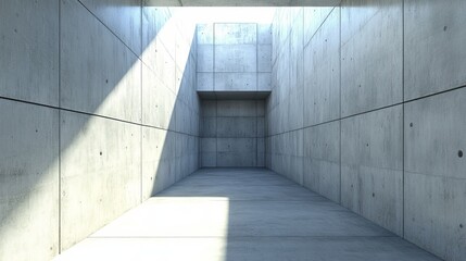 Fototapeta premium Empty, modern concrete corridor bathed in natural light