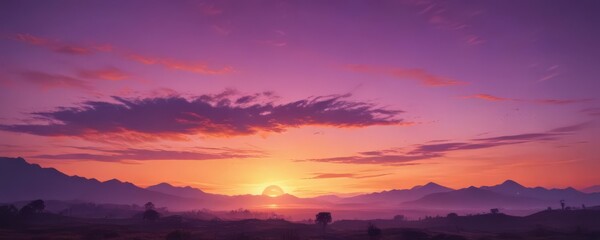 Fototapeta premium Fiery orange and purple sunset, painterly abstract background, gradient, serene, peaceful