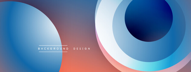Abstract background features vibrant blue, purple, orange gradients. Overlapping circles create modern visual effect. Simple text reads background design.