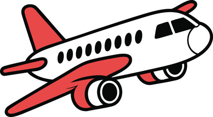 Fototapeta premium Cartoon Red And White Airplane Flying In Sky With Jet Engines Isolated On Transparent Background Illustration