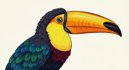 Fototapeta premium Colorful toucan bird illustration on white background.