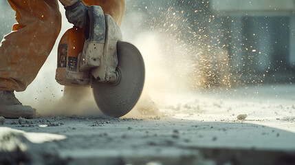 Construction Worker Using Angle Grinder