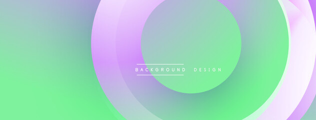 Abstract gradient circles overlap. Light green, purple hues create modern background design. Minimalist aesthetic, smooth transitions present.