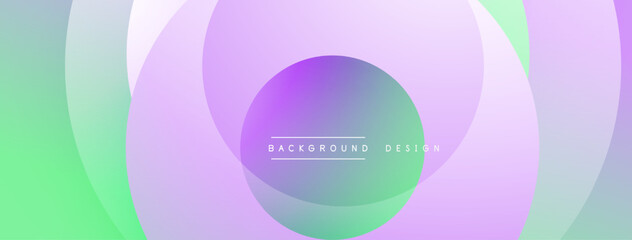 Abstract circles overlap, creating vibrant gradients. Soft purple, green hues dominate design. Text reads background design. Minimalist aesthetic.