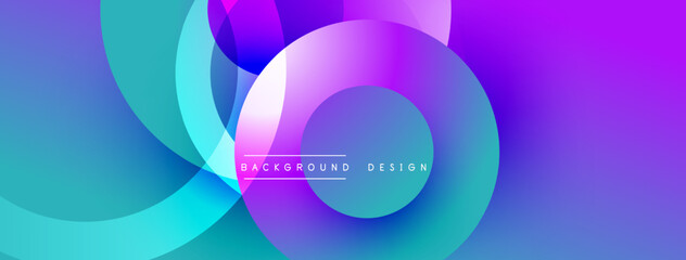 Abstract vibrant circles overlap, creating dynamic gradients. Blue, purple hues dominate design, suggesting modern aesthetic.