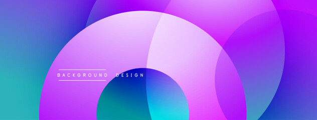 Abstract background features overlapping circles. Colors blend from blue, purple, pink creating dynamic visual effect. Text reads background design.